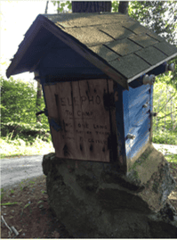 A photo of the phone box to “Snowflake” still standing at Old Camp Road.