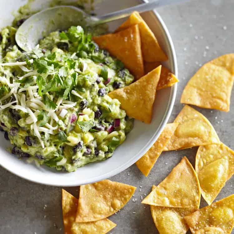 pineapple-black bean guacamole in a bowl
