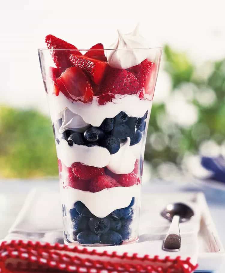 red white and blue fruit parfait