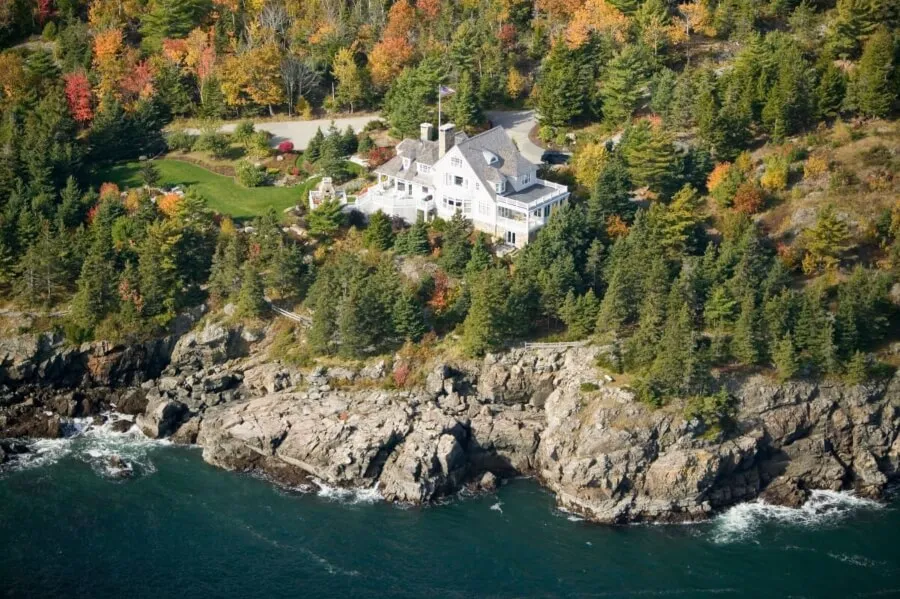 Aerial view of ocean-front home at Acadia National Park