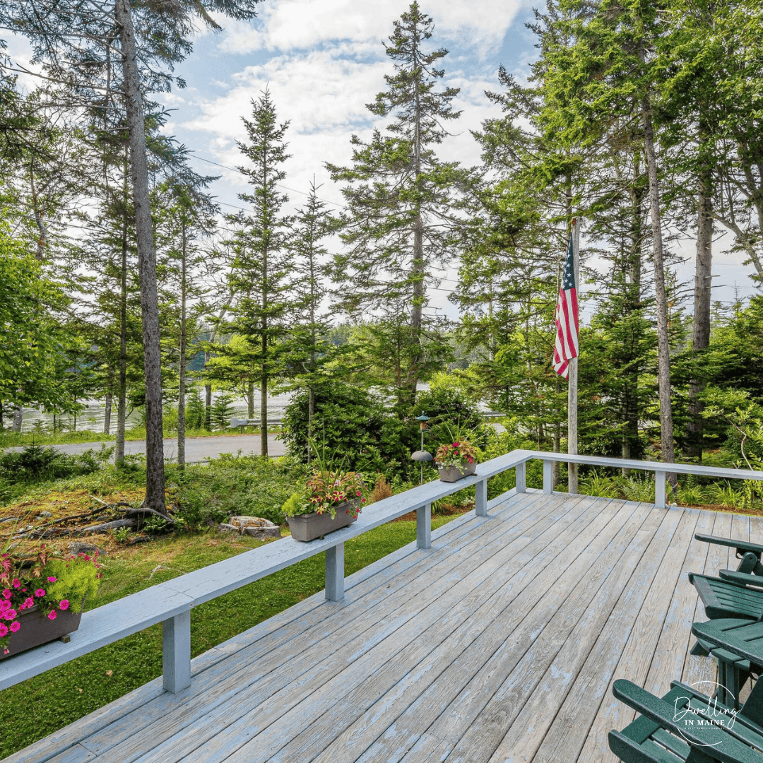 Maine outdoor deck with a flag pole