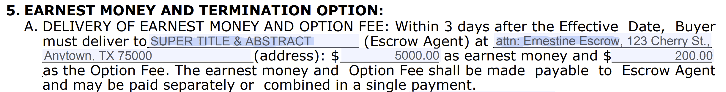 Image of Paragraph 5A of the TREC Contract
