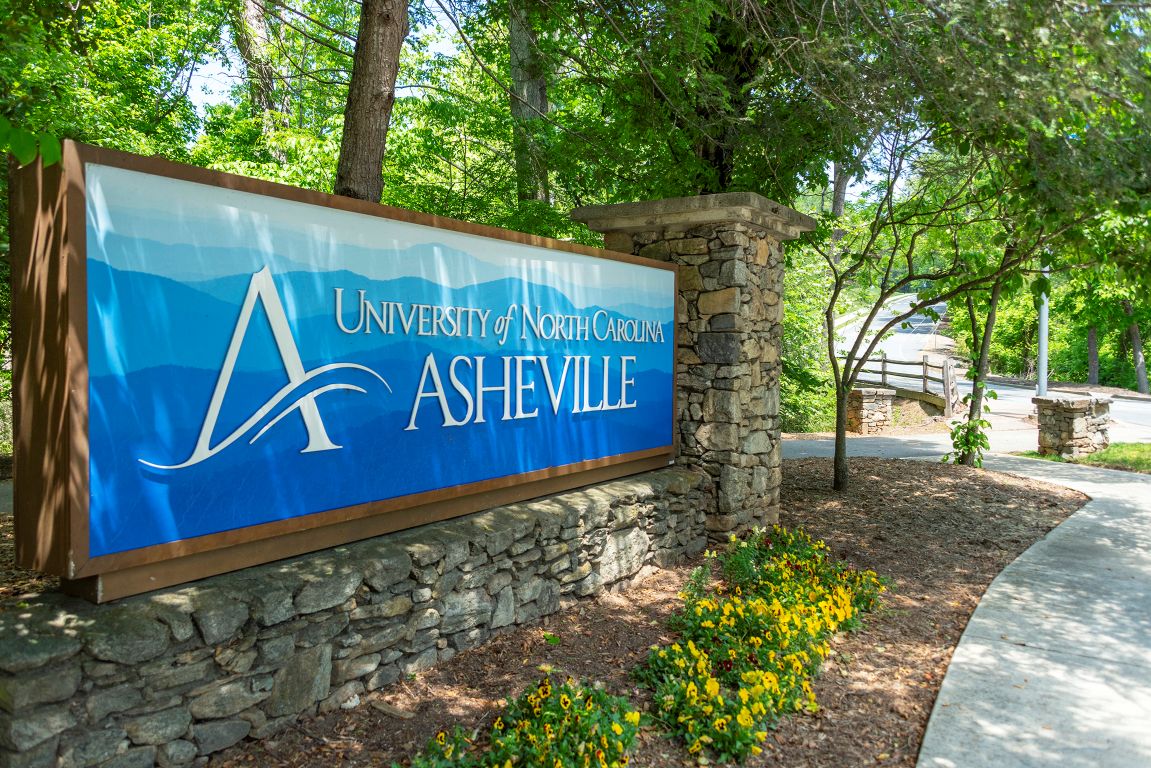 UNCA sign in Asheville NC near Five Points University of North Carolina at Asheville sign