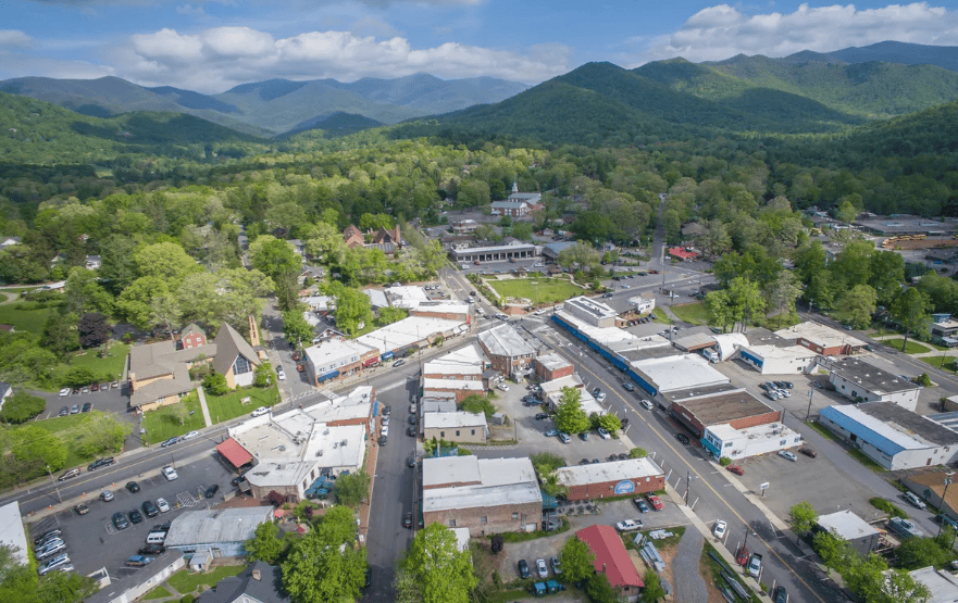 Aerial view of Black Mountain NC real estate