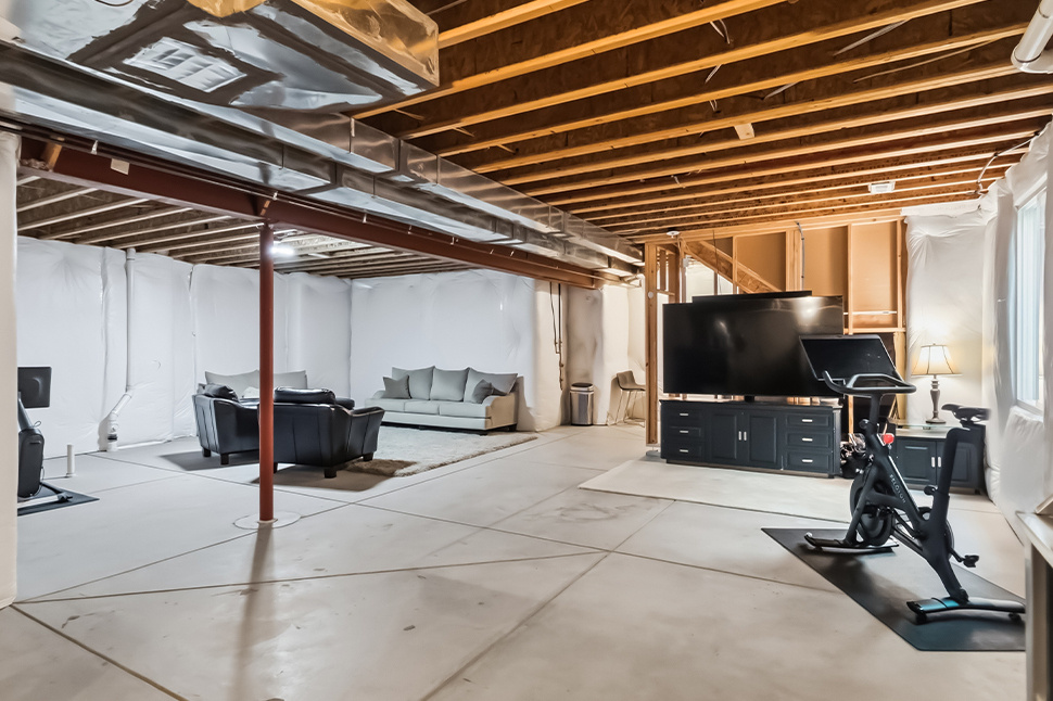 Unfinished basement before renovation, Denver listing
