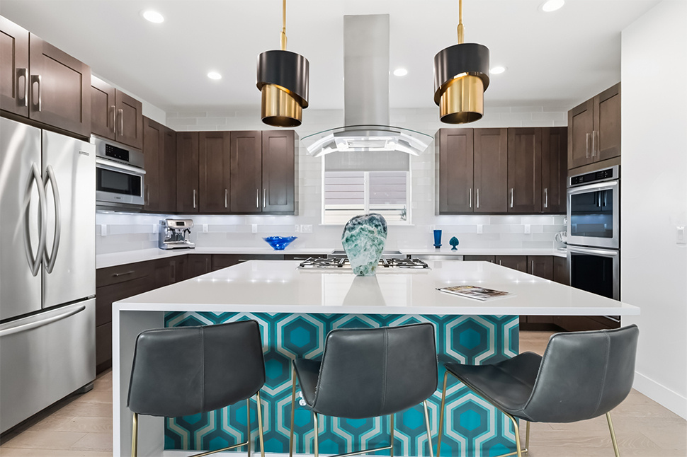Kitchen with bold backsplash and personal finishes before staging, Denver listing