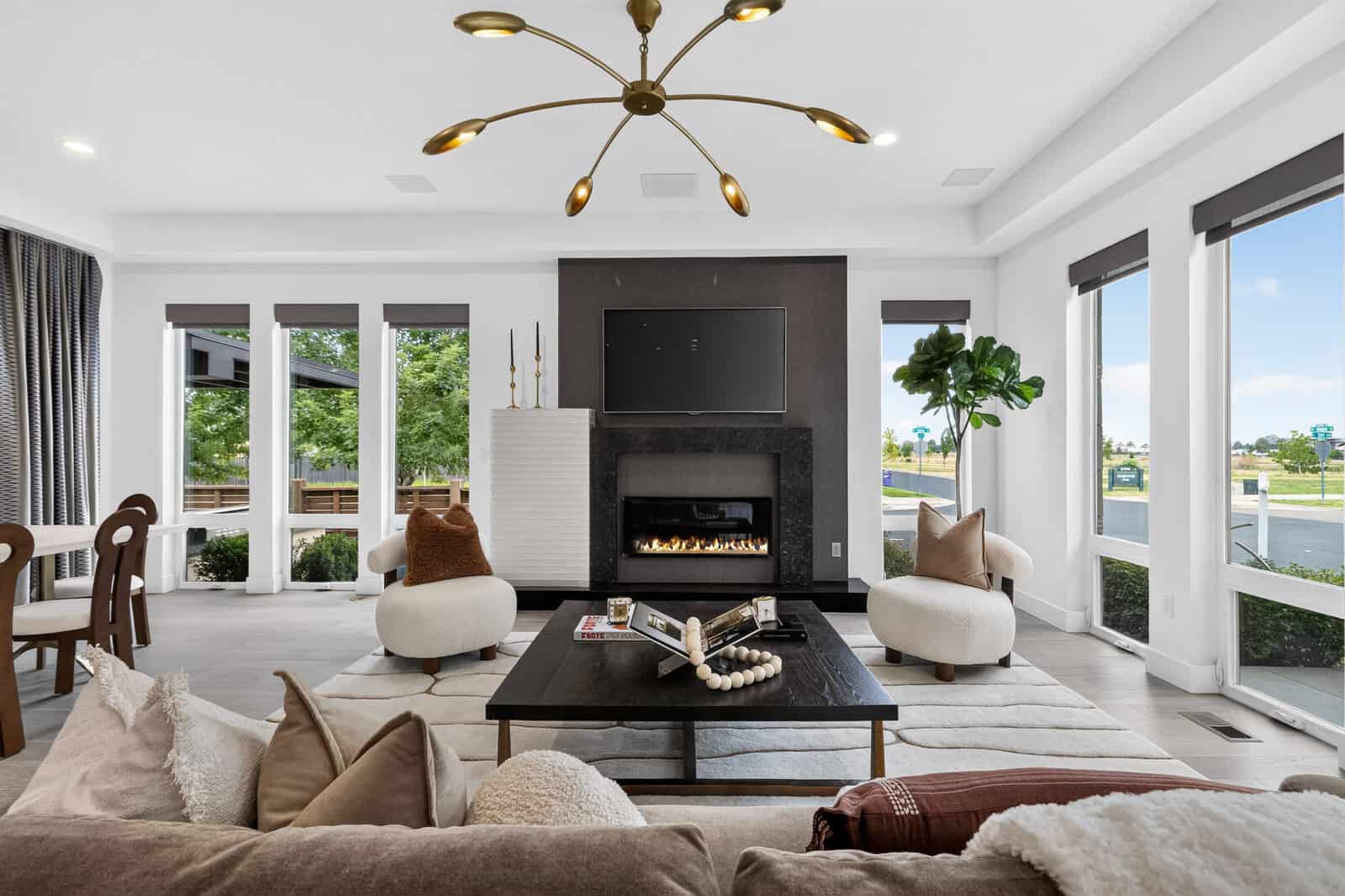 Neutral, professionally staged living room after home staging update, Denver listing