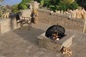 Concrete paver patio behind house