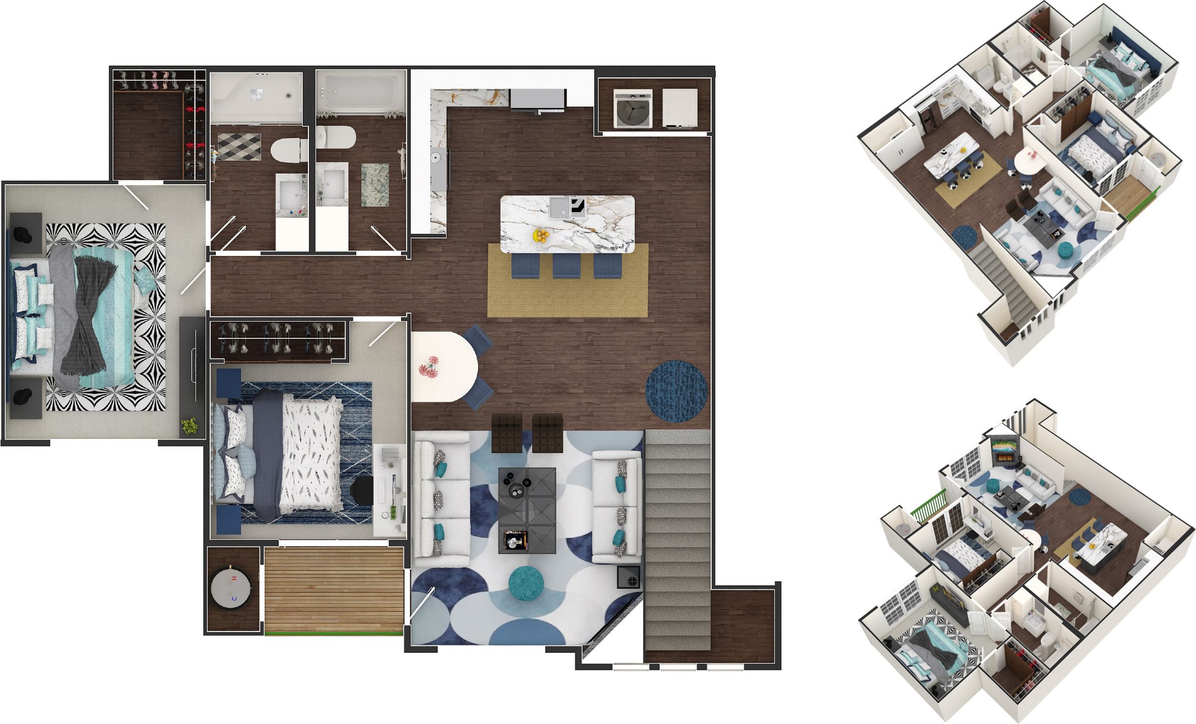 Flowergate floor plan at Hunters Chase, two bedrooms and two baths, 1,175 or 1,275 square feet