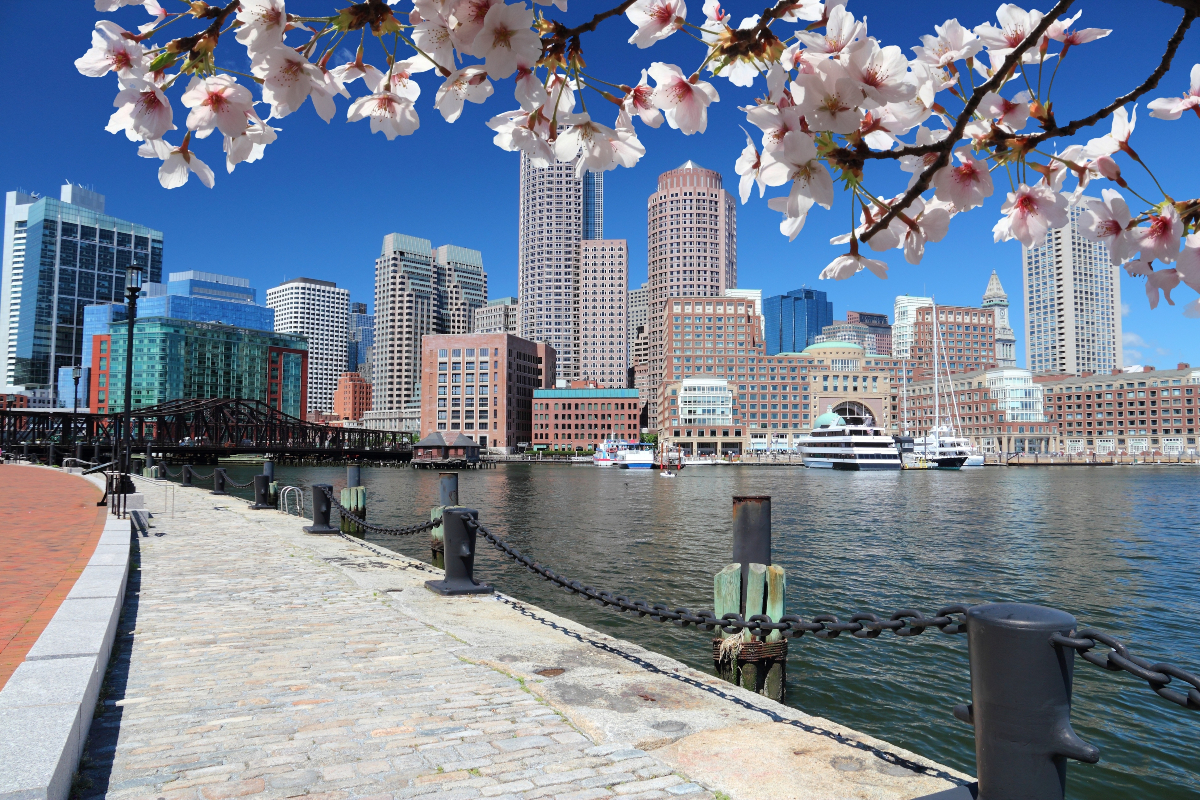Boston waterfront and city skyline in Massachusetts
