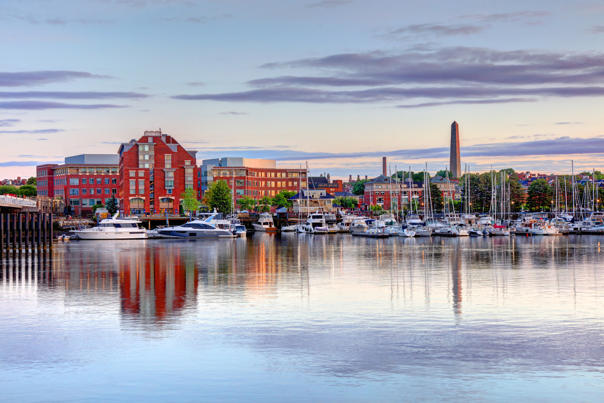 The Bunker Hill Monument at sunset, in Charlestown, Boston, Mass