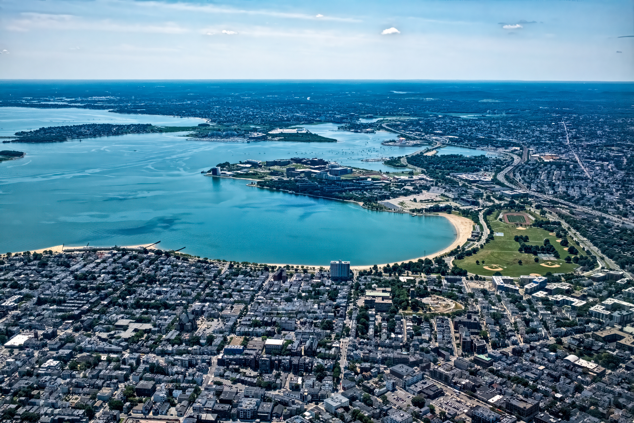 skyline at south boston in winter