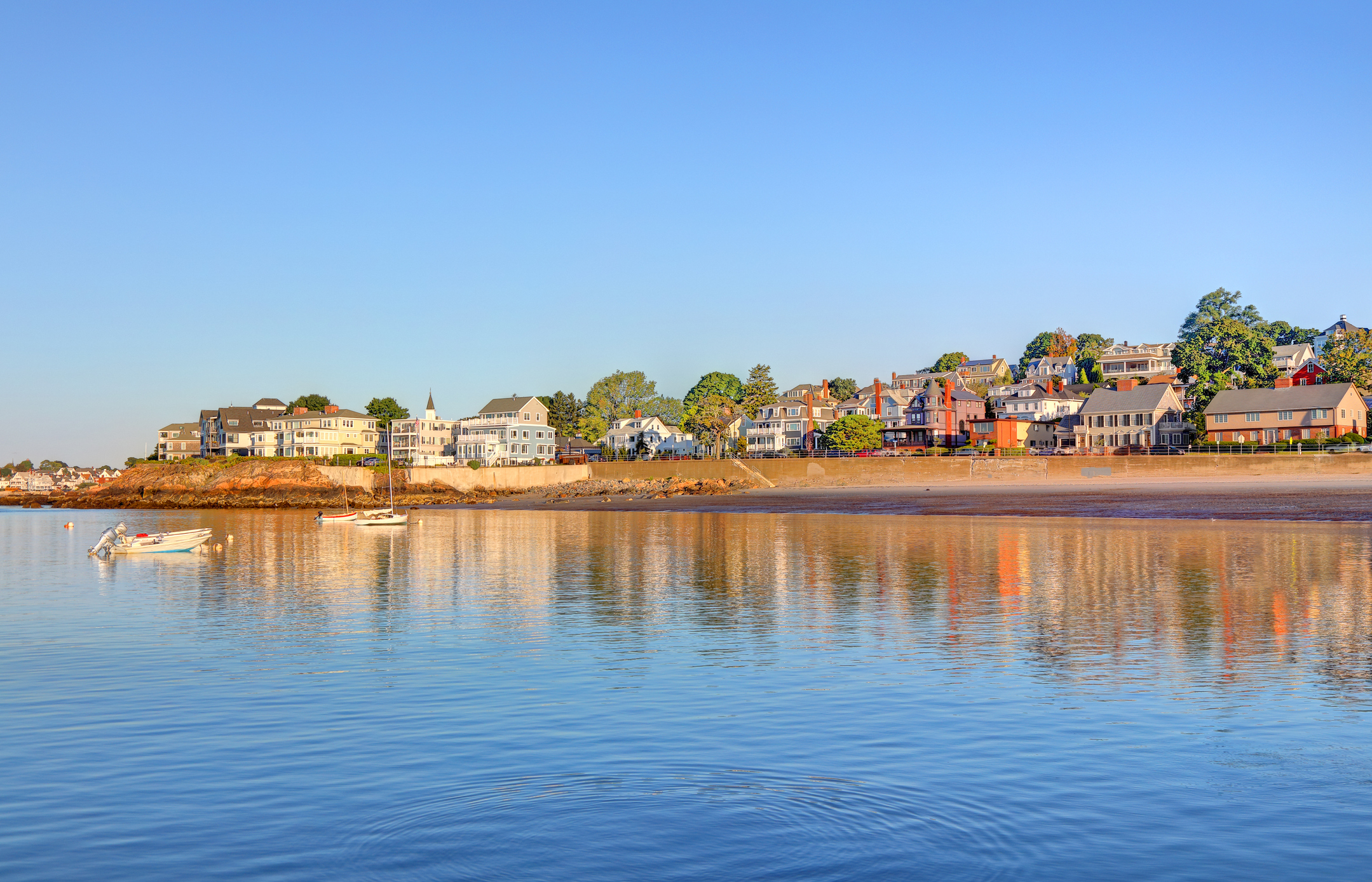 Historic coastal house aerial view in spring near Phillip's Beach in town of Swampscott, Massachusetts